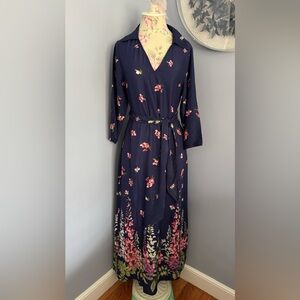 CELINA MOON Navy Floral Maxi Dress